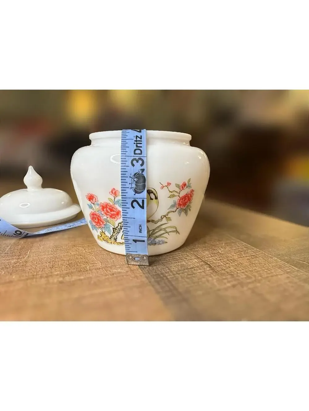 Vintage-Style White Porcelain Lidded Jar with Bird & Floral Motif